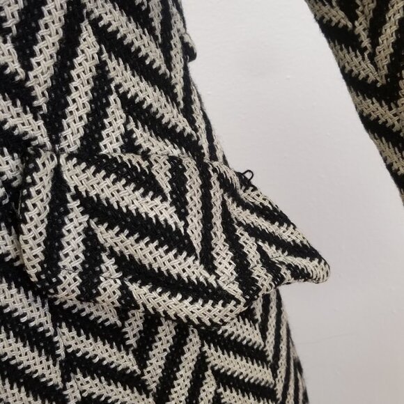 Vintage 1970s Black & White Chevron Herringbone Wool Maxi Coat – Double-Breasted - Picture 6 of 10